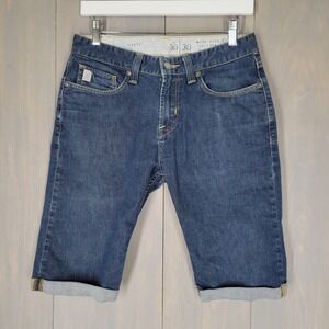 Marc Ecko Cut & Sew Denim Shorts Mens 30 Blue Slim Fit Cuffed Dark Wash